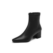 Krazing Pot Microfiber Winter Med Heels Chelsea Boots Women Zipper Size 43 Street Wear Stretch Ankle Boots 34 juoda