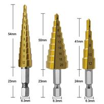 3–12 mm padengtas laiptuotas grąžtas šešiakampės rankenos grąžtas metalo gręžimo elektrinis įrankis 3pcs
