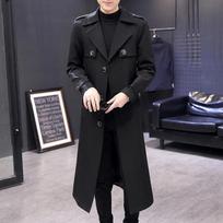 Spring Long Over Knee Windbreaker Men Slim Jacket V-neck Casual Coat Trend Parka for Youth M pilka