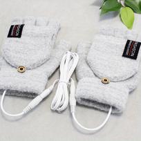 Unisex USB šildomos pirštinės megztos rankų pusės šildomos pirštinės be pirštų + atlenkiamas šildytuvas su mygtukais plaunamos konstrukcijos pirštinės žiemos rankų šildyklė pilka