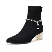 Krazing Pot Microfiber Winter Crystal Med Heels Modern Boots Women Back Zipper Size 42 Pendant Jelly Butterfly-knot Elastic Ankle Boots 34 juoda