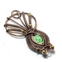 Carving Flower Gemstone Handmade Copper Wire Wrap Jewelry Pendant 2.36  q9C11