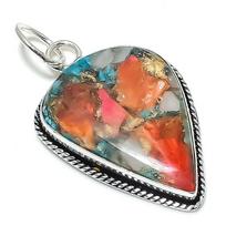 Spiny Oyster Gemstone Handmade 925 Sterling Silver Jewelry Pendant 2.36  E0i61 gray