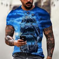 Vintažiniai vyriški marškinėliai su 3D spausdinimu „Pirate Ship Crew“ kaklo trumpomis rankovėmis marškinėliai vyrams, dideli viršutiniai marškinėliai „Homme Camiseta“ 2XL