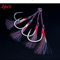 2PCS Fishing Super Heavy Duty Wire Single Assist Hooks High Carbon Fishing Hook 4 strands 7*7 Stainless Steel wire 13/0 12/0 HVSP-10/0