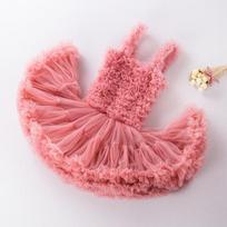 Girls' Color Matching Suspenders Performance Dress Tutu Skirt Net Yarn Princess Children's Dress XS raudona