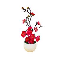 1PC Office Desktop Bonsai Vase Ornament Silk Flower Artificial Potted Plants Plum Flower Background rožinė raudona spalva