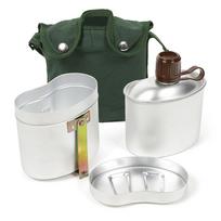 Nešiojamas aliuminio valgyklos rinkinys su puodeliu ir dangteliu lauko stovyklavimo indų rinkinys žygiams 3pcs set black