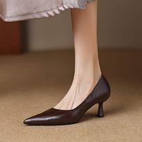 Krazing Pot Sheepskin Pointed Toe Stiletto High Heels Autumn Spring Shoes Simple Basic Clothing Women Fashion Pumps 34 ruda