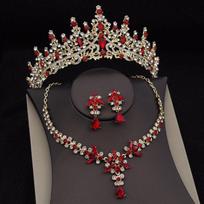 Luxury Water Drop Crystal Bridal Jewelry Sets for Women Tiaras Earrings Necklace Crown Wedding Dress Bridal Dubai Jewelry Sets black