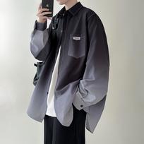 Men's Plus Size Loose Shirt Gradient Color Long-sleeved Shirt Stand-up Collar Casual Shirt XS rožinė