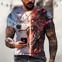 Animal Men's T-Shirt 3d Wolf Printed Fierce Beast Male Clothing Street Harajuku Short Sleeved Tops Tees Daily Casual Sweatshirts S gray