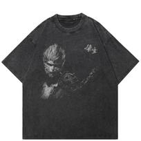Hot Streetwear BLACK MYTH WUKONG Graphic Washed Black T-Shirt Cotton Unisex Tops Tees Short Sleeves T Shirt M juoda