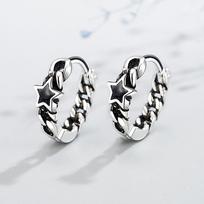 Hollow-out Pentagram Versatile Retro Thai Silver Stud Earrings, Popular Earrings for Girls