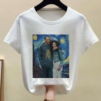 Mona Lisa Summer Short Sleeve Printed T-Shirt statue Bubble gum chewing gum print Lady Tees L balta