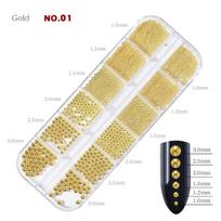 6 Sizes Caviar Bead Stainless Steel Beads Nail Art Decorations Rose Gold Silver Black DIY Tool Nail Studs UV Gel Polish 01 beige