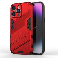For Apple iPhone 14 13 12 Plus mini Pro Max Punk Armor Shockproof Bumper Rugged Rubberized PC Fitted Kickstand Case Stand Holder Cover Shell For iPhone 12 mini raudona