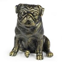 Mopsas – natūralaus dydžio šuns statula, 1:1 mastelio figūrėlė, „Art-Dog“ statula sodui ruda