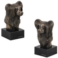 Kinų kuoduotasis šuo, Pūfas - Šuns statulėlė, biustas ant akmeninio pagrindo, skulptūra, trofėjus šunų parodai, Art-Dog prekės ženklo ruda