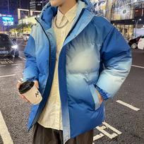 Winter Hong Kong style gradient color cotton coat casual loose cotton coat hooded trendy coat warm cotton men's and women's cotton coat S