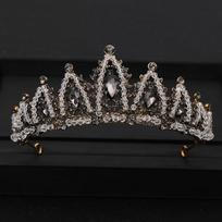 Vintažinė barokinė karalienės tiara vestuvinė karūna nuotakos diadema auksinė krištolinė kalnų krištolo galvos puošmena galvos apdangalas vestuviniai plaukų aksesuarai black