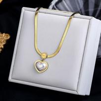 Stainless Steel New Fashion Fine Jewelry Carving Love Heart Charms Thick Snake Bone Chain Choker Necklace Pendant For Women 45cm