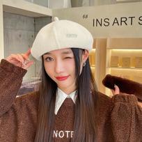 Women's Beret Hat Autumn and Winter Solid Color Knitted Woolen Hat Warm Thick Soft Vintage Painter Premium Hat One Size balta