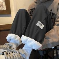 Casual Lamb Fluff High Waist Women Jogger Baggy Pantalones Winter Thicken Warm Fleece Lined Sweatpants Ankle-length  Trousers S juoda