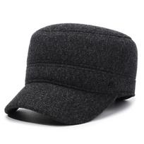 Men's Winter Flat Cap Velvet Thick Cap Woolen Cotton Cap Outdoor Warm Ear Protection Cap for Middle-Aged and Elderly pilka