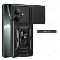 Stumdomos kameros Funda, skirtas Realme GT 6 Global Case Push Lens Ring Stovo apsauginis dangtelis, skirtas Realme GT 6 6T Neo 6 SE smūgiams atsparus dangtelis Realme GT 6 Global juoda