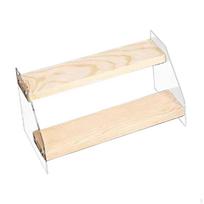 Akrilinis ekspozicinis lentynos pakylėlis medinis stovas kvepalams daugiafunkcinis figūrėlėms 2 layer beige