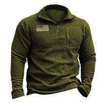 Plus Size Men's American Flag Baseball Uniform Casual Long Sleeve Pullover Sweatshirt Solid Color Warm Long Sleeve Top 2XL black