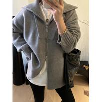 Double Zipper Lapel Thick Fashion Lazy Sweater Autumn and Winter New Loose Plus Size Knitwear Women Uniform size pilka spalva