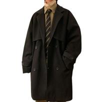 Men Windbreaker Lapel Long Sleeve Double-Breasted Casual Coat Autumn Winter Mid-length M juoda