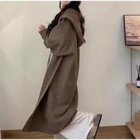 Women Loose Knit Cardigan Lazy Style Solid Color Hooded Thick Female Long Sweater Autumn and Winter New Coat ruda