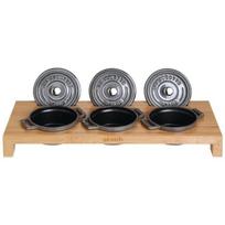 Stand for 3 mini cocottes - STAUB - Bamboo - Bamboo and cast iron - 50x420x165 mm - Presentation