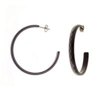 Boucles d'Oreilles - Lisie - Argent Massif Rhodié 925 - Créoles - Céramique Noire - Système Poussettes juoda