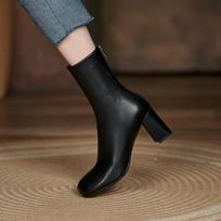 Krazing Pot Sheepskin Autumn Winter Shoes Thick High Heels Modern Boots Square Toe Keep Warm Zip Ankle Boots 34 juoda