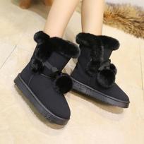 Warm Fur Women Snow Boots Suede Winter Shoes Fur Ball Mid-Calf Boots Female Fashion Boots Non-Slip Snow Casual botas de mujer 35
