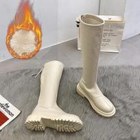 Thigh High Women Boots Fashion Soft Leather Knee High Boots  Female Square Heel Autumn Winter Girl's Boots Shoes 35 gray