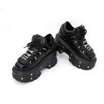 Nauji moteriški batai Punk stiliaus suvarstomi kulno aukštis 6 cm platforminiai batai moteriški gotikiniai uolų batai metalo dekoro moteriški sportbačiai 38 black