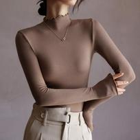 Modal Semi High Neck Black Fungus Edge Base Shirt for Women Autumn and Winter Inner Wear Long Sleeved Top XL brown