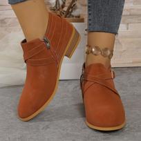 Vintage rudos Chelsea aulinukai moterims Sagtis Dirželis Vidutinis kulnas Trumpi batai Moteris Šoninis užtrauktukas Dirbtinis zomšas Laisvalaikio Botas Mujer 42 brown