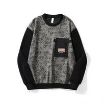 Autumn American Pocket Retro Heavy Crew Neck Sweater Men'S Loose Large Size Youth Top Clothes Trendy Brand M chaki
