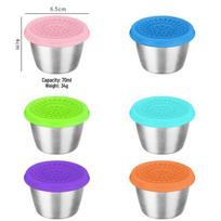 304 nerūdijančio plieno padaido puodelis su silikoniniu dangteliu - 70 ml padažo dubenėlis set A (6 patterned lids + 6 natural color cups) blue