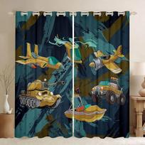 Kids Cartoon Truck Crane Excavator Boys Favourite Construction Curtain Heavy Machinery 3D Printed Window Curtains for Bedroom W60H60(CM)x2pcs&HOOK