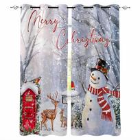 Christmas Deer Rabbit Mockingbird Cedar Leaves Blackout Curtains For Living Room Bedroom Window Treatment Blinds Kitchen Drapes W135 x H60cm