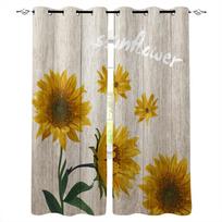Wood Planks Sunflowers Plants Blackout Curtains For Living Room Bedroom Window Treatment Blinds Drapes Kitchen Curtains W135 x H60cm