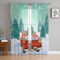 Christmas Truck Gift Forest Snowflakes Sheer Curtains Modern Gauze Curtain for Living Room Bedroom Voile Yarn Curtains W135 x H114cm blue