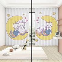 New High Blackout Curtain Children's Room Shading Curtain Cartoon Cute Cat Girl Room Bedroom Study Decoration Blackout 2Pieces W55 X H120cm X 2&HOOK